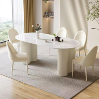 Ensemble de table à manger en marbre, plateau rectangulaire en pierre frittée, base en métal, mobilier de salle à manger élégant pour hôtel, restaurant
