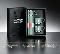 Coffret Cadeau d'Affaires : Bouteille Isotherme en Acier Inoxydable avec 3 Tasses Assorties – Thermos Classique Isolé