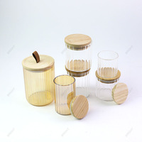 Verre Borosilicate Unique Bougie Conteneur Stripe Vide 8oz 10oz Bougie Bocaux avec Bambou Couvercles En Bois En Gros