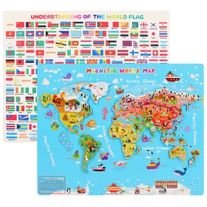 Carte du monde magnétique en bois Puzzle Puzzle 3D enfants éducation précoce Cognition géographique jouets pour enfants cadeaux garçons filles