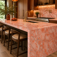 Dalles de pierre de quartz breccié orange de luxe, spéciales pour les murs décoratifs, les comptoirs de bar, la décoration intérieure haut de gamme