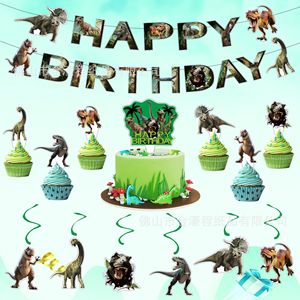 Ensemble de décoration de fête d'anniversaire sur le thème des dinosaures, décorations de gâteau en papier, bannière, décorations spirales, 5-7 ans - Product Image 4