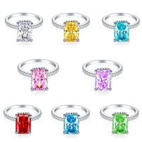 Hete Verkoop S925 Sterling Zilver Hoge Carbon Diamanten Ring Luxe Ijs Bloem Gesneden Zirkoon 8*11 Gekleurde Edelsteen Dames Ring