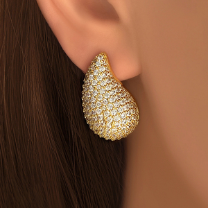 Boucles d'oreilles pendantes en laiton plaqué or, entièrement pavées de zircone cubique, grandes gouttes d'eau, bijoux fantaisie pour femme, vente en gros - Product Image 2