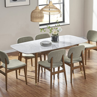 Mobilier de salle à manger moderne et luxueux pour maison Base en bois de chêne massif Table à manger en marbre Ensemble de 6 chaises