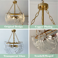 Lustre Suspendu LED en Verre Coquillage de Luxe Français, Style Américain Antique, pour Salle à Manger et Salle de Mariage, AC110V AC220V