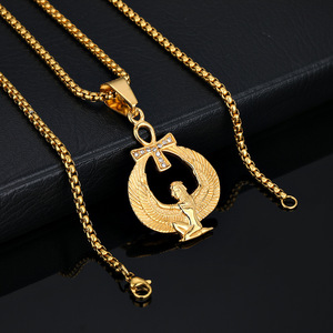 Ingrosso nuovo Hip Hop 18K placcato in oro inox antico egizio Ankh dea Isis collane pendenti per le donne degli uomini (BN236) - Product Image 2