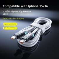 Câble de données tressé 240W double Type-C compatible avec les téléphones mobiles et les ordinateurs, utilisation en voiture, LED colorée, charge rapide