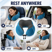 Oreiller de voyage ergonomique en mousse à mémoire de forme bleue en forme de U, avec support respirant en maille et cordon de serrage réglable – Fournisseur