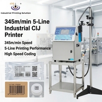 Imprimante industrielle CIJ haute vitesse 345 m/min, machine de codage à jet d'encre 5 lignes pour bouchons de bouteilles et films