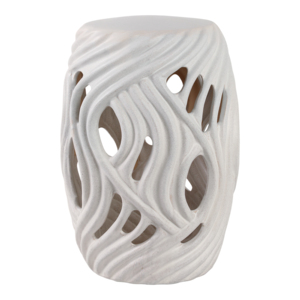 Sgabello da Giardino Ondulato Decorativo, Supporto per Piante da Interno ed Esterno, Tavolino Laterale in Ceramica Bianca - Product Image 2