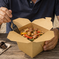 Boîtes d'emballage jetables en papier kraft pour plats à emporter, avec impression de logo personnalisé, pour restaurants, repas rapides et plats à emporter.