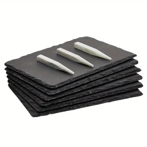 Ensemble de <span class=keywords><strong>6</strong></span> planches à fromage en <span class=keywords><strong>ardoise</strong></span> planches de charcuterie noires plateau d'assiette en pierre naturelle plateau de service à fromage napperon de restaurant - Product Image 4