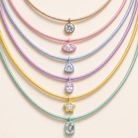 Collier géométrique en laiton émaillé avec chaîne en zircon couleur macaron, plaqué or 18 carats sous vide, minimaliste et tendance pour femme