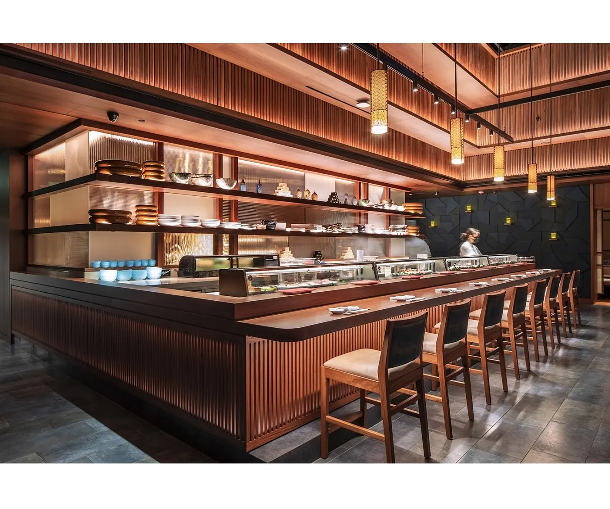 Modern Customised Sushi Bar Counter Japanese Restaurant Interior Design Commercial Restaurant Furnitures Factory