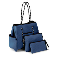 Nouvel ensemble de 3 sacs fourre-tout tendance en néoprène pour femmes : grand sac de plage, sac de sport et pochette à fermeture éclair – Idéal été, automne, printemps