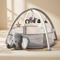 Tapis d'éveil pour bébé Nordic Elephant avec côtés en maille, tapis sensoriel rembourré, piscine à balles 3-en-1, centre d'activités pour nourrissons
