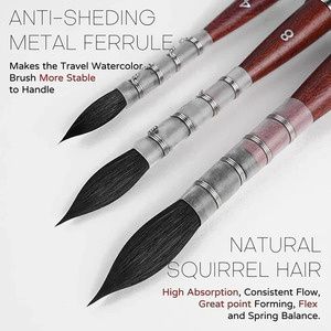 Professionnel 3 Taille Écureuil Cheveux Voyage Aquarelle Pinceaux Rond Voyage Artiste <span class=keywords><strong>Peinture</strong></span> Pinceaux - Product Image 6