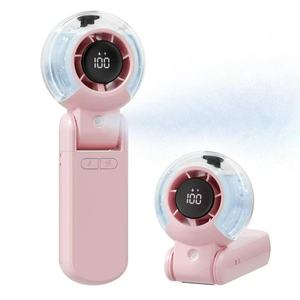 Ventilateur portable pliable mini avec affichage numérique, pulvérisation d'eau, ventilateur à turbine portatif rose, rechargeable par USB, 6-8 heures d'autonomie - Product Image 1