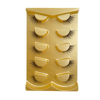 5 paires de faux cils en demi-bande effet œil de renard, cils frisés en forme d'aile inclinée, bande transparente douce et invisible, cils réutilisables