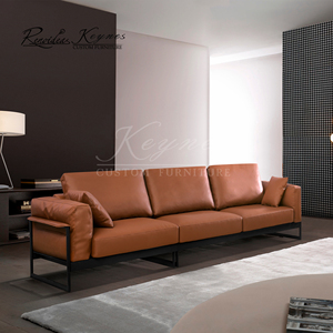 Sofá de Tres Plazas Keynes Moderno de Cuero Genuino con Patas Metálicas, Respaldo Acolchado y Brazos Acolchados, Muebles para Sala de Estar - Product Image 6
