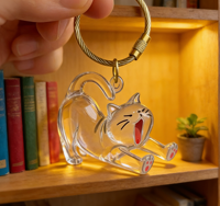 KM Sporty Kitten Cat Hair Pet Fur Cartoon Pattern Fireproof Hard-Wearing Transparent Acrylic Plastic Memory Keepsake Letterpress