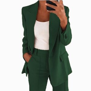 ZHEZHE femmes surdimensionné 2 pièces affaires tenues décontractées à manches longues ouvert avant revers col <span class=keywords><strong>Blazer</strong></span> pantalon ensemble travail pantalon costumes - Product Image 2