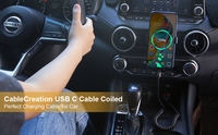 Câble enroulé Type-C CableCreation 5 pieds 60W 3A à charge rapide, cordon rétractable en PVC QC2.0/3.0 pour Android Auto CarPlay iPhone 17/18