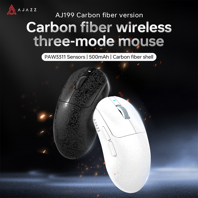 AJAZZ AJ199 60g Ultra Lightweight Tri-Mode Wireless Gaming Mouse, PAW3311 Sensor, Carbon Fiber Shell, 500mAh Long Battery Life