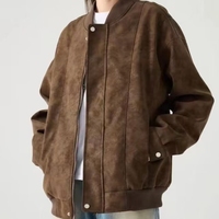 Veste américaine rétro en cuir teinté sale col montant coupe-vent, imperméable, veste de pilote décontractée et ample