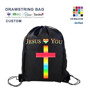 Sac de sport promotionnel en nylon avec cordon de serrage, personnalisable avec logo, en polyester uni réutilisable, pour le fitness, les activités de plein air et le shopping - Product Image 1