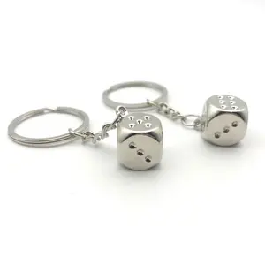 wholesale mini metal dice keychain 3d cube dice pendant key chain ring