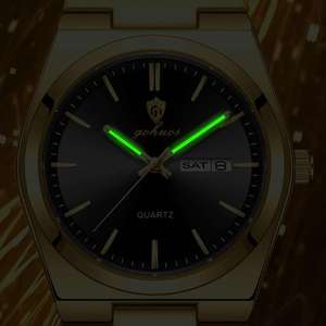 Montres pour hommes Gohuos 8807, mode de luxe décontractée, grand cadran, bracelet en acier inoxydable doré, calendrier, montre à quartz, montre classique pour homme - Product Image 4
