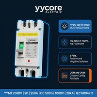 Disjoncteur à boîtier moulé solaire photovoltaïque YYM1 250PV 250A DC MCCB 2 pôles 500V 750V 1000V 20kA CE
