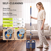 Ensemble de seau à serpillière écologique Homettler avec essoreuse automatique, tapis en microfibre réutilisables à rotation 360° pour le nettoyage à sec ou humide, équipement de nettoyage