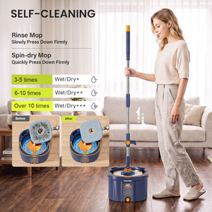 Ensemble de seau à serpillière écologique Homettler avec essoreuse automatique, tapis en microfibre réutilisables à rotation 360° pour le nettoyage à sec ou humide, équipement de nettoyage - Product Image 4