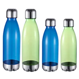 Lekvrije 650Ml Bpa Vrije Doorzichtige Plastic Tritan Cola Vormige Sportdrank Waterfles Van Voedingskwaliteit Met Metalen Deksel En Bodem