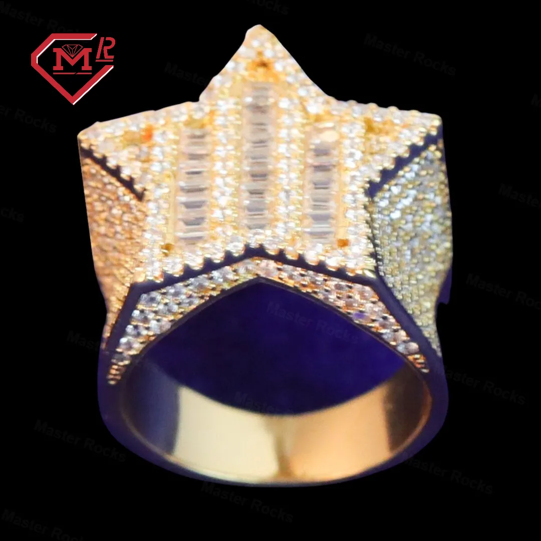 Luxury Shine Moissanite Ring Sterling Silver With Gra Certificate Men's Iced Out Star Ring Vvs Moissanite