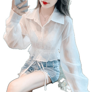 Camisa elegante de chifón con cordón para mujer, protección solar, perfecta para el verano, protección UV, ropa para exteriores - Product Image 5