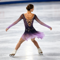 Robe de patinage artistique dégradé noir et violet à manches longues, dos croisé en maille, entièrement ornée de strass pour la compétition
