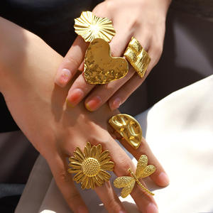 Haute Qualité Populaire En Acier Inoxydable Anneau Plaqué Or Coeur Anneau Géométrique Fleur <span class=keywords><strong>Libellule</strong></span> Ouverture Anneaux Femmes Bijoux De Mode - Product Image 2