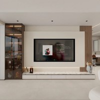 Moderno Soporte de TV de Madera con Pantalla LED, Montado en la Pared y con Almacenamiento para Sala de Estar y Apartamento - Mueble de TV Multifuncional