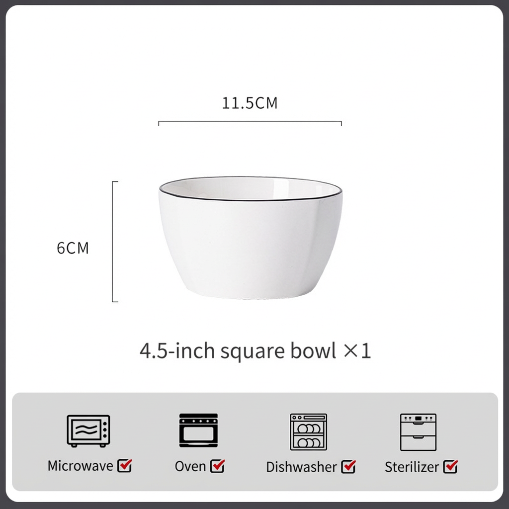 Tazón cuadrado blanco de 4.5 pulgadas.