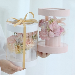 Wholesale luxury Round Plastic PVC Cylinder flower box Cholyn Roses Packaging Soap Flower Gift Box for Mother's day
