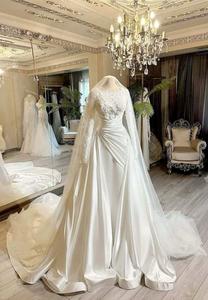 Robes de mariée musulmanes LY-WD1296, coupe trapèze, perles, dentelle, luxe, grande taille, col haut, style vintage, manches longues - Product Image 5