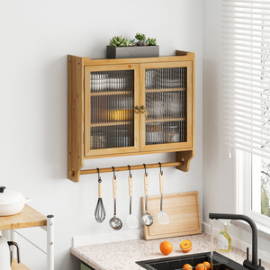 Glass Door Vintage Double Door Wall Cabinet 24.8 In With Three Tiers <b>Storage</b> Towel Rack <b>For</b> <b>Kitchen</b> Bathroom Dining - Product Image 1