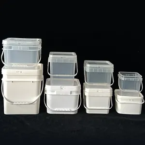 280ml 500ml 1L 2 litri piccoli secchi di plastica quadrati trasparenti per uso alimentare secchi di plastica barili di plastica con coperchi sigillati