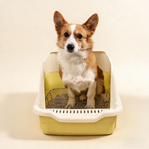 Toilette pour chien moderne à trois côtés avec protection anti-éclaboussures, bac à litière pour l'apprentissage de la propreté des chiots avec <span class=keywords><strong>grille</strong></span> en acier inoxydable, convient aux animaux de petite et moyenne taille - Product Image 5