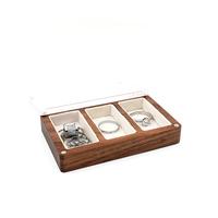 Boîte à bijoux en noyer gravée au laser avec couvercle magnétique avec logo de mariage 3-5 fentes et présentoir en bois à double anneau