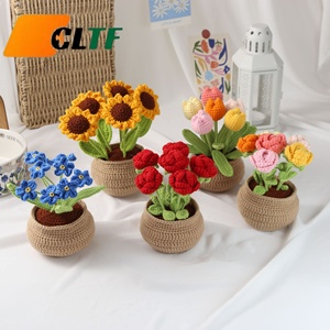 Fatto a mano grande uncinetto filato di lana fatto a mano positivo uncinetto <span class=keywords><strong>girasole</strong></span> rosa tulipano Dimentica Me non in vaso fiore regalo per la festa della mamma - Product Image 1